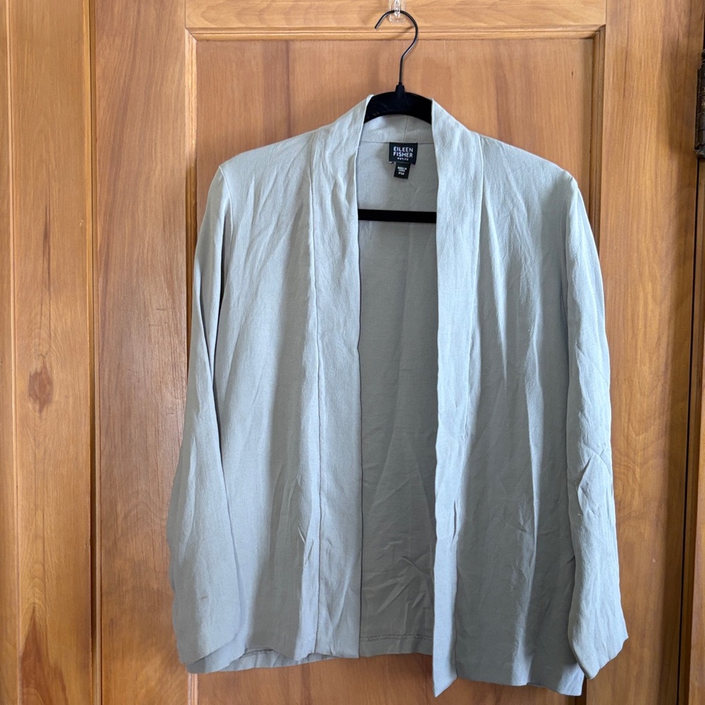 Eileen Fisher Open-Front Lightweight Silk Blazer in Gray